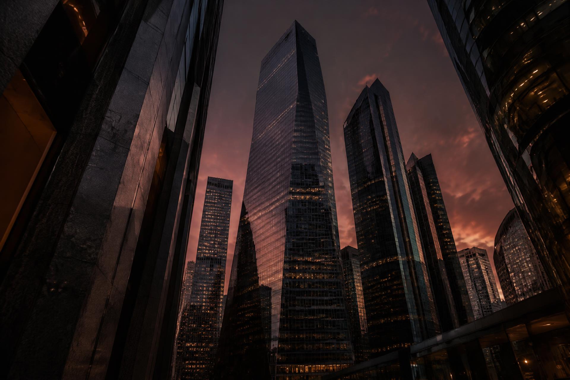 Financial district architecture at dusk